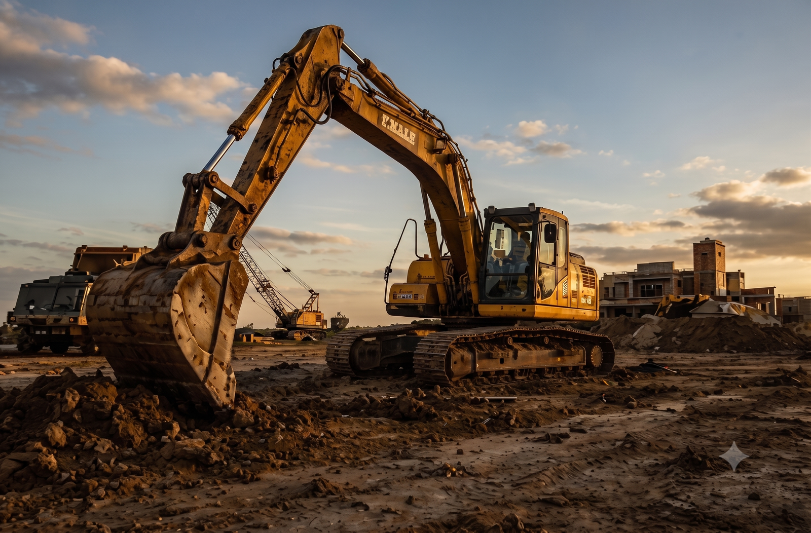 Yellow Excavator working on construction site